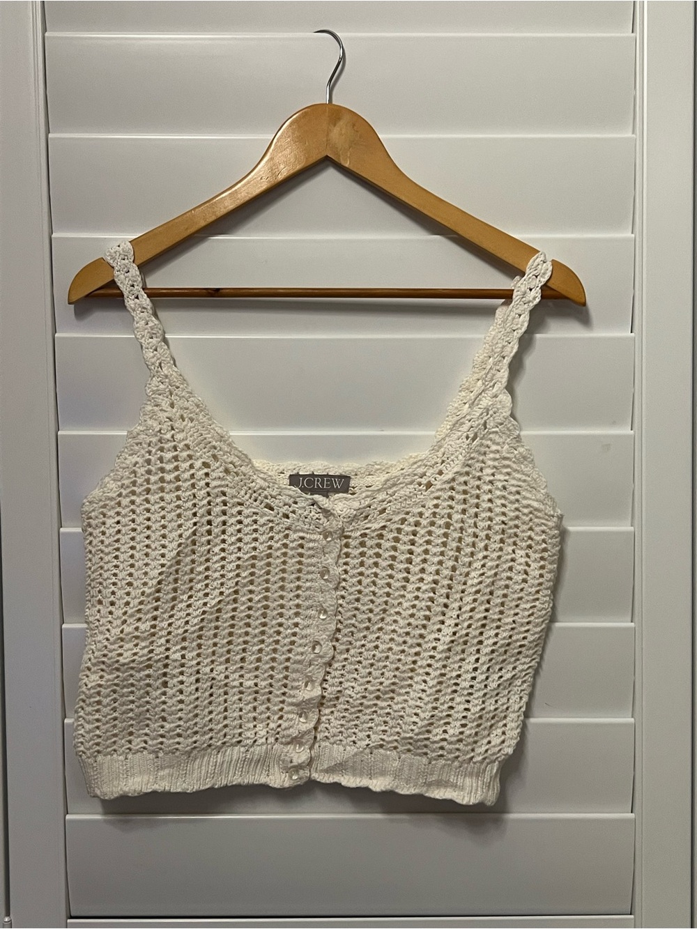 J.Crew Ivory Crochet Button Front Sweater Tank Top Cotton M - Picture 3 of 7